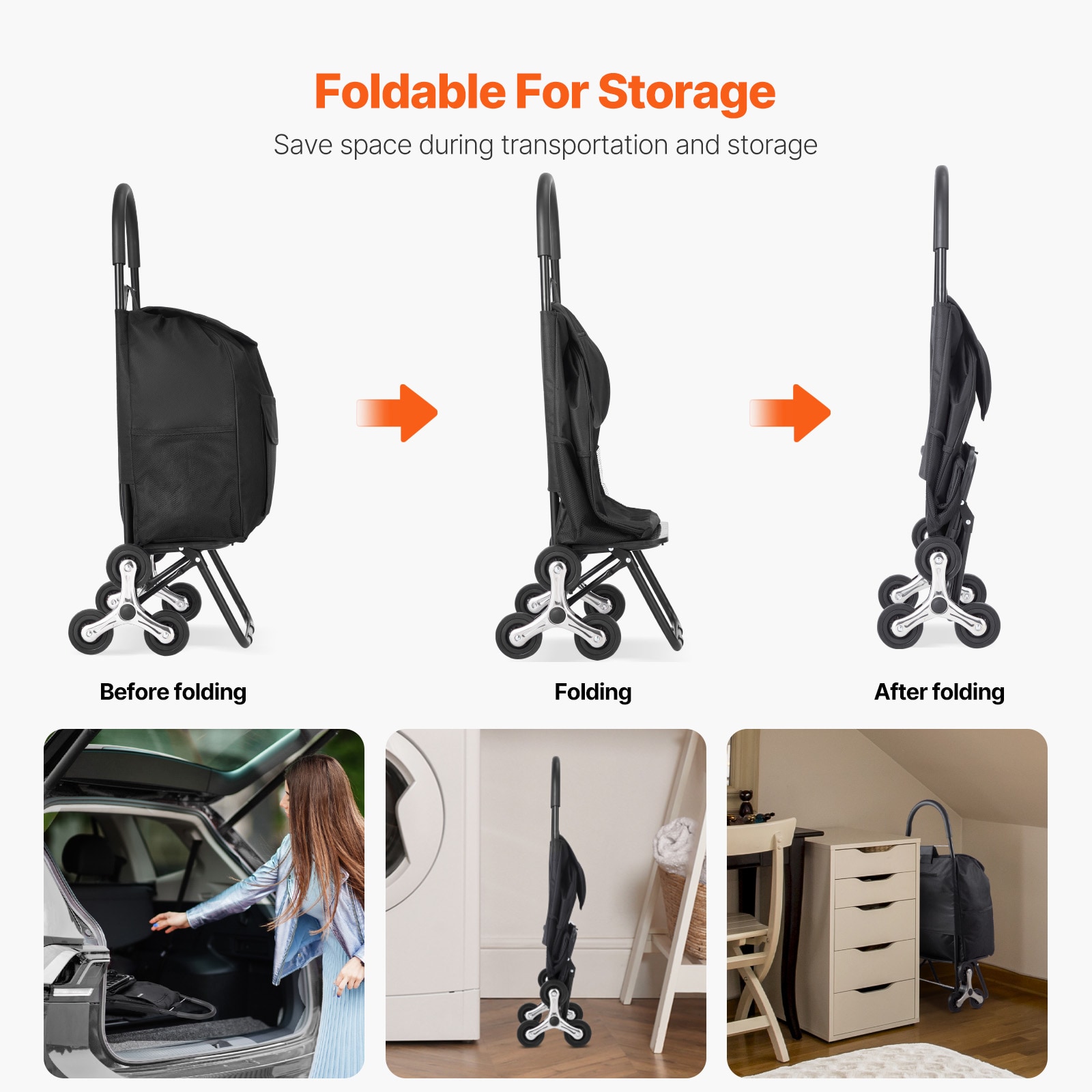 Foldable Stair Climbing Shopping Cart With Storage Bag 6 Wheels_voghion.com